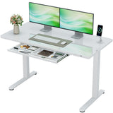 Homall 48" x 24" Wood Top Electric Standing Desk with Drawer, Height Adjustable Desk with Phone Stand & Charging Ports, Sit Stand up for Home Office,Beige