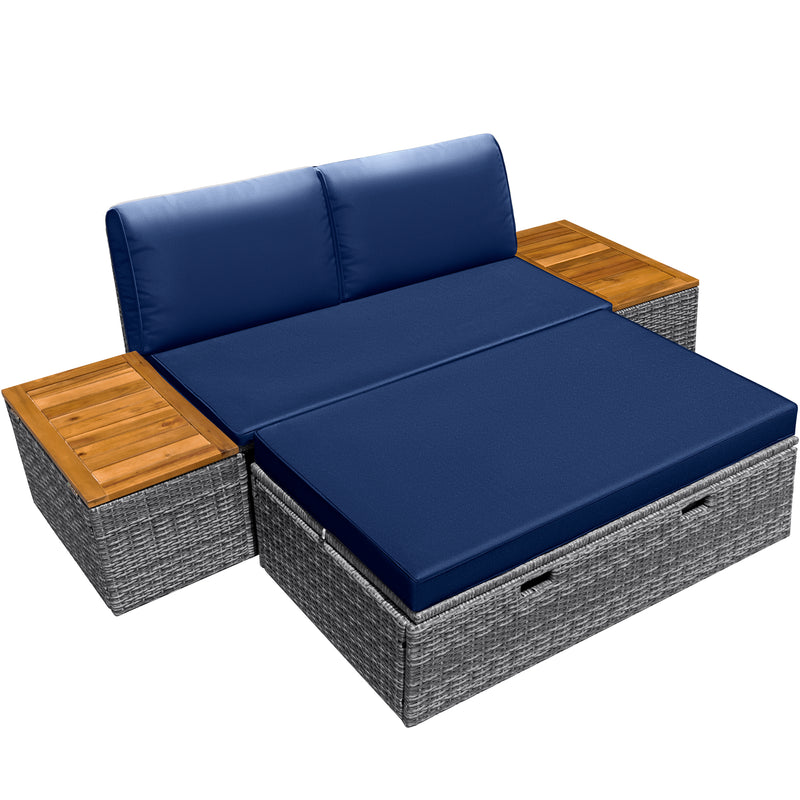 Homall Outdoor Daybed Patio Furniture Set Rattan Storage Daybed with Cushion and Side Table