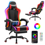 Vyrox RGB Gaming Chair with Massage Lumbar Support, App & Remote Controlled LED Lights, Ergonomic High-Back Computer Chair with Retractable Footrest, Adjustable Armrests