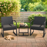 Homall 3 Pieces Patio Bistro Chairs Set, Outdoor PE Rattan Chairs with Cushions and Coffee Table Conversation Set