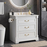 Homall 30" Bathroom Vanity with Countertop Ceramic Sink, 3 Drawers & Side Toilet Paper Holder