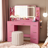 Homall Makeup Vanity Set with Mirror, Vanity Desk with LED Mirror & Charging Station, Vanity Table with Storage Drawers & Shelves for Bedroom Dressing Room