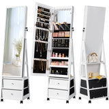 Homall Jewelry Armoires Cabinet With LED Mirror Wheels Lockable Standing Storage Box with 2 Drawers, White