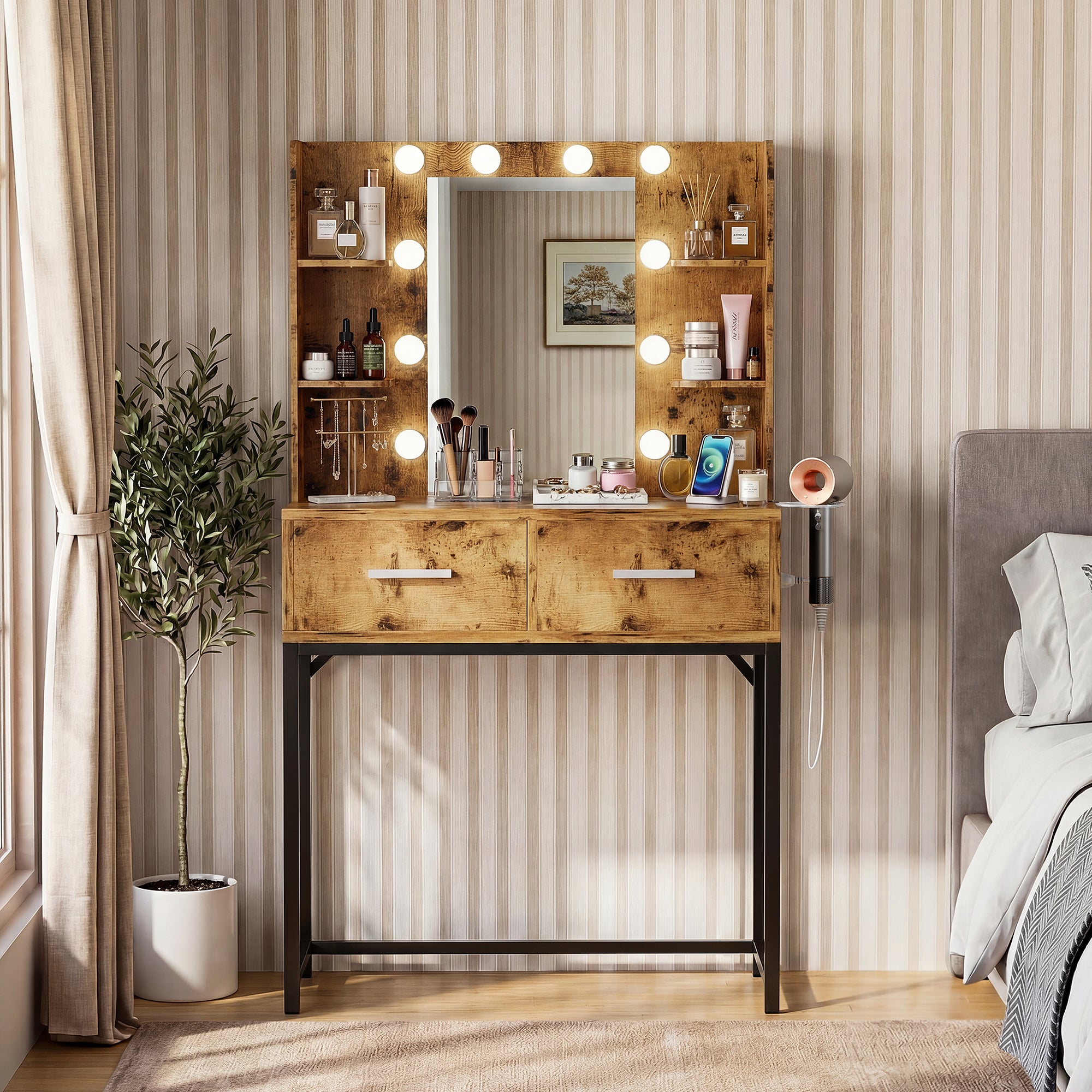 Homall Vanity Desk with Mirror, Power Outlet & LED Lights, Makeup Vani – homalldirect