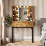 Homall Vanity Desk with Mirror, Power Outlet & LED Lights, Makeup Vanity Table with 2 Drawers & 4 Shelves, Dressing Table for Bedroom Dressing Room