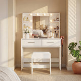 Homall Makeup Vanity Set with Mirro & 3 Modes Lights, Vanity Desk with Stool & Storage Drawers Shelves, Vanity Table with Power Outlet for Bedroom Dressing Room