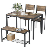 Homall Dining Table and 2 Chairs for 4 with Bench,4 Pices Indoor Outdoor Kitchen Living Room Furniture Garden Desk Set, Grey