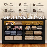 Homall 6 Drawer Double Dresser with Charging Station, Modern Chest of Drawers with LED Light, Storage Dresser Chest for Bedroom Living Room