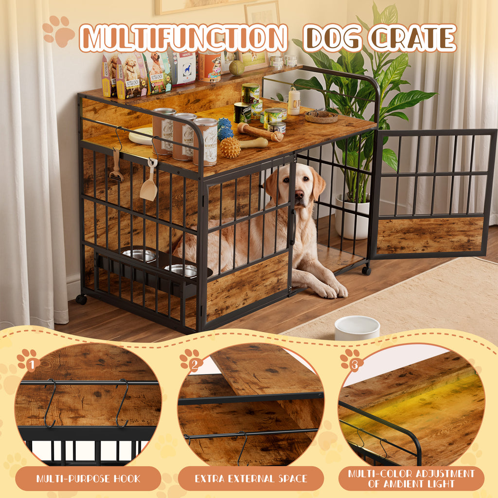 Homall 44.1”Heavy Duty Large Dog Crate Furniture with Dual Desktops,Ro ...