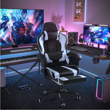 Lacoo PU Leather Gaming Chair Carbon Fiber Massage Ergonomic Gamer Chair Height Adjustable Computer Chair with Footrest & Lumbar Support,Black