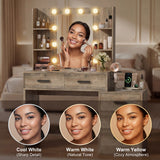 Homall Makeup Vanity Desk with LED Lights, Mirror & Power Outlet, Dressing Table with 4 Shelves and 5 Drawers, Vanity Set & Nightstand for Bedroom