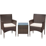 Lacoo 3 Pieces Outdoor Patio Furniture PE Rattan Wicker Table and Chairs Set Bar Set with Cushioned Tempered Glass, Brown/Beige, 2