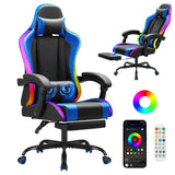 Vyrox RGB Gaming Chair with Massage Lumbar Support, App & Remote Controlled LED Lights, Ergonomic High-Back Computer Chair with Retractable Footrest, Adjustable Armrests