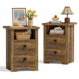 Homall NightStand Set of 2 with 2 Drawers & Open Storage Shelf, Farmhouse End Table Bedside Table for Bedroom Living Room