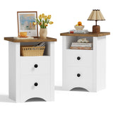 Homall NightStand Set of 2 with 2 Drawers & Open Storage Shelf, Farmhouse End Table Bedside Table for Bedroom Living Room