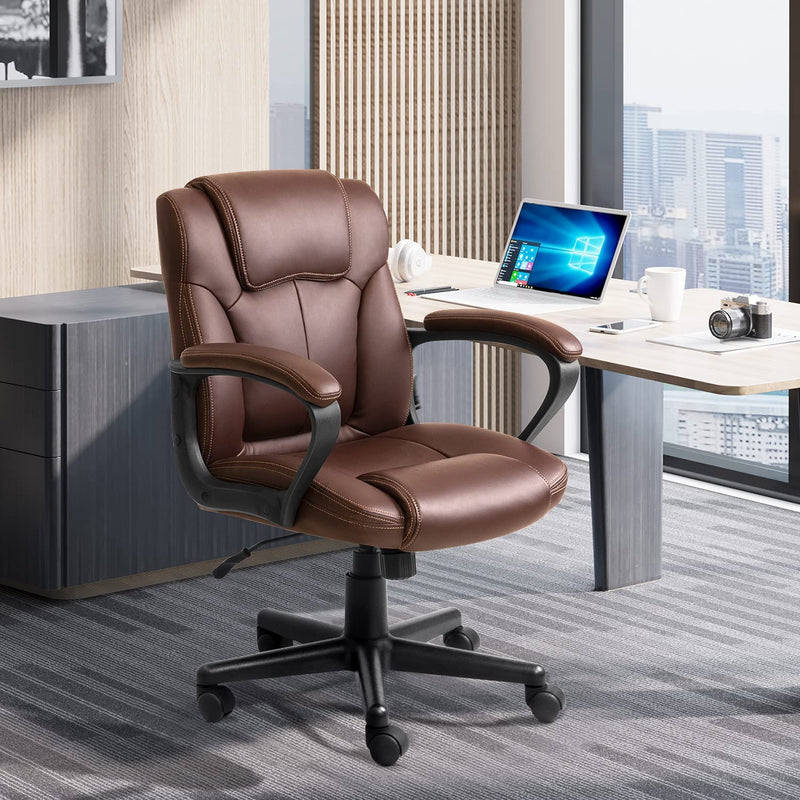 HOMALL Faux Leather Mid-Back Executive Office Desk Chair with Lumbar Support