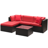 Lacoo 5 Pieces Patio Sectional Sofa Sets All-Weather PE Rattan Conversation Sets With Glass Table, Red