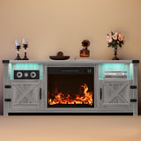 Furmax 65 inch Electric Fireplace TV Stand with Adjustable Color Lighting & Remote Control, Media Console with 2 Cabinets & Shelves for Living Room, Bedroom, Entertainment Center