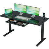 Homall 48" x 24" Wood Top Electric Standing Desk with Drawer, Height Adjustable Desk with Phone Stand & Charging Ports, Sit Stand up for Home Office,Beige