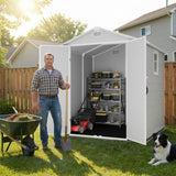 6x6ft Outdoor Plastic Storage Shed with Window,Weather-Resistant, Easy Assembly, Wood-Effect Garden Tool House,Light Gray