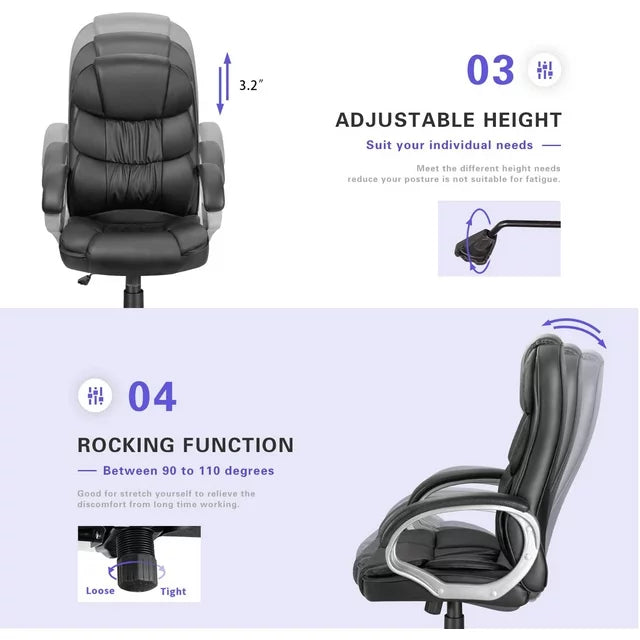 Homall High Back Office Chair, Executive Leather Desk Chair with Padded Armrests Swivel Task Chair with Lumbar Support