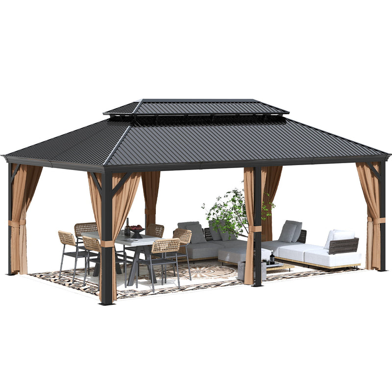 Homall Gazebo Outdoor Double Roof Canopy Aluminum Furniture Permanent Pavilion with Netting and Curtains for Garden, Patio, Lawns