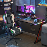 Homall RGB Gaming Desk and Chair Set, Carbon Fiber Desktop Z-Shape Table Massage Ergonomics Racing Chair E-Sports LED Lights Chair RGB Gaming Set