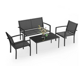 LACOO 4 Pieces Outdoor Furniture Set Patio Textilene Steel Conversation Set with Loveseat Tea Table for Lawn and Balcony