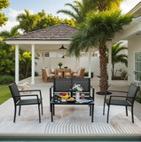 LACOO 4 Pieces Outdoor Furniture Set Patio Textilene Steel Conversation Set with Loveseat Tea Table for Lawn and Balcony