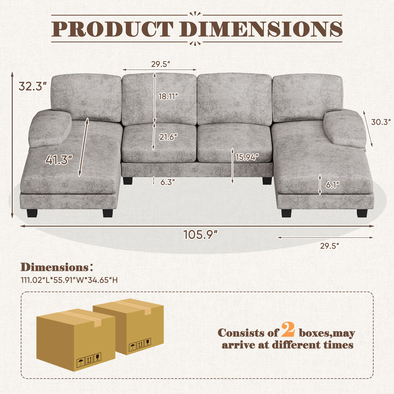 Homall U Shaped Sectional Sofa with Soft Corduroy Sofa Couch with Double Chaise for Apartments,Living Room