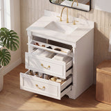Homall 30" Bathroom Vanity with Countertop Ceramic Sink, 3 Drawers & Side Toilet Paper Holder
