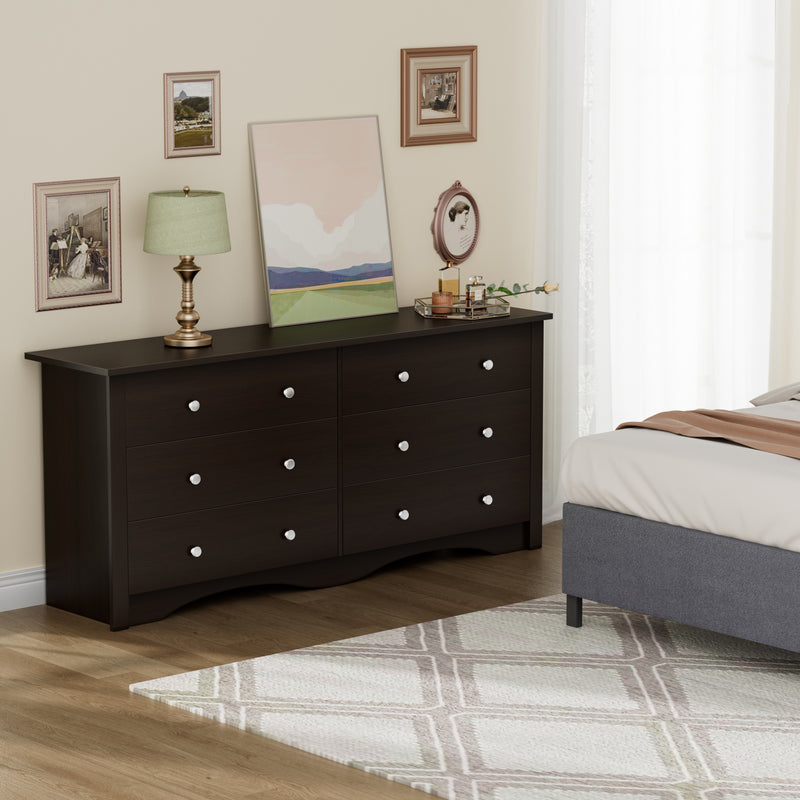 Homall Wood Dresser 6 Drawer Double Tier Dresser, Modern Wood Chest of Drawer for Living Room, Bedroom