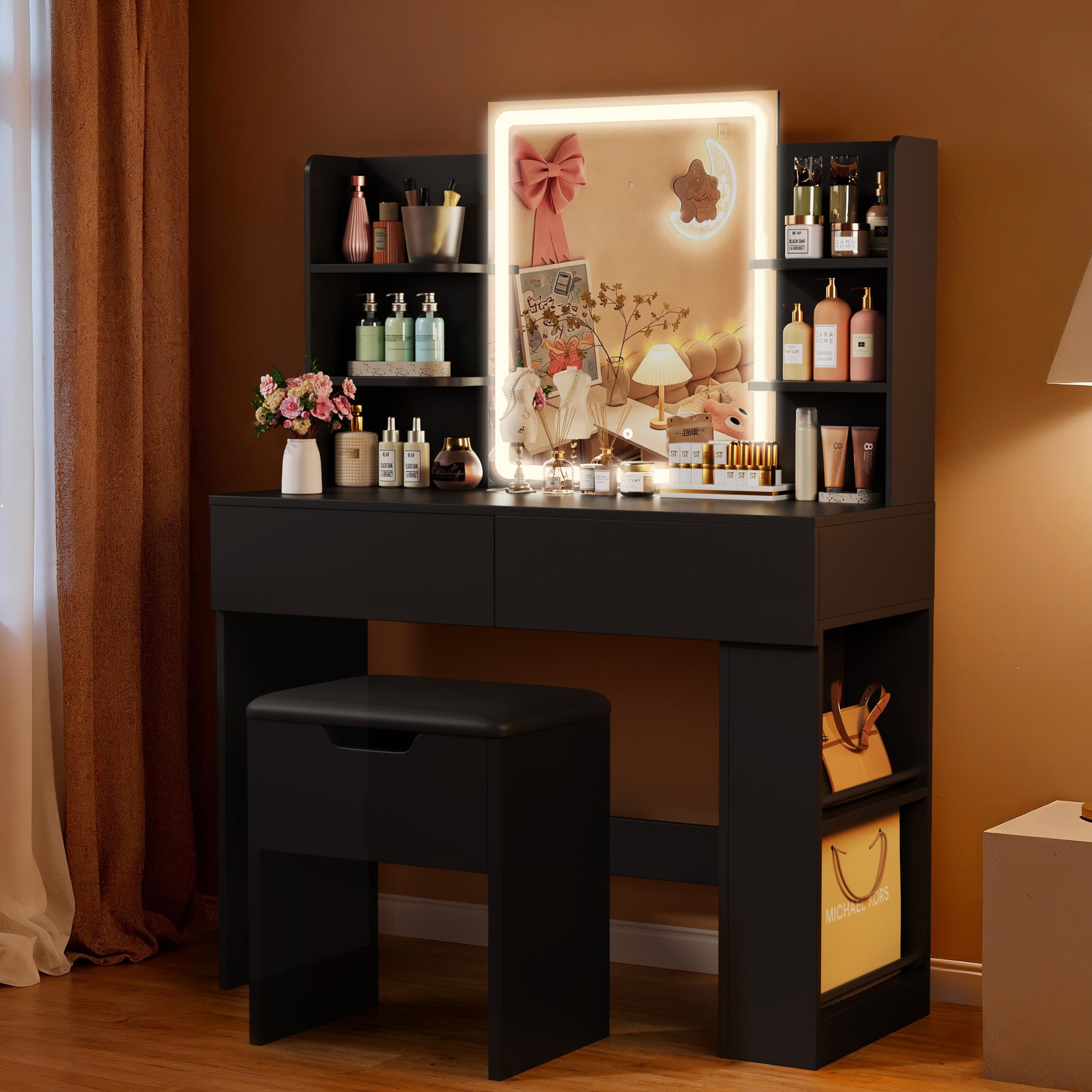 Homall Vanity Desk with Mirror, 3 Modes LED Lights and USB Power Outle homalldirect Homall Vanity Desk with Mirror, 3 Modes LED Lights and USB Power Outle homalldirect