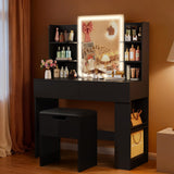 Homall Vanity Desk with Mirror, 3 Modes LED Lights and USB Power Outlet, Makeup Vanity Table with 6 Storage Shelves and 7 Drawers for Dressing Room Bedroom