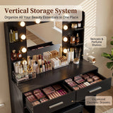 Homall Makeup Vanity Set with Mirro & 3 Modes Lights, Vanity Desk with Stool & Storage Drawers Shelves, Vanity Table with Power Outlet for Bedroom Dressing Room