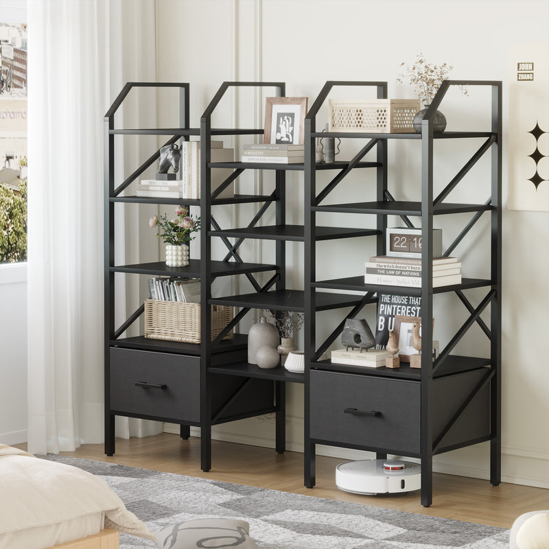 Homall Open Display Shelf with Storage Cabinet Triple Wide Tiers Industrial Bookcases and Bookshelves with Wood and Metal Frame