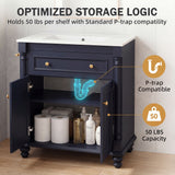 Homall 30'' Bathroom Vanity with Ceramic Sink, Storage Cabinet & Towel Bar, Modern Farmhouse Bathroom Vanity for Small Bathrooms & Powder Rooms