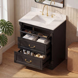 Homall 30" Bathroom Vanity with Countertop Ceramic Sink, 3 Drawers & Side Toilet Paper Holder