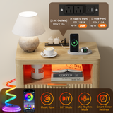Homall Nightstand with Charging Station & LED Lights, 23'' Wide Heavy-Duty Modern End Table with 2 Drawers & Thickened Top, Bedside Table for Bedroom, Living Room