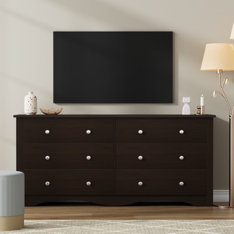 Homall Wood Dresser 6 Drawer Double Tier Dresser, Modern Wood Chest of Drawer for Living Room, Bedroom