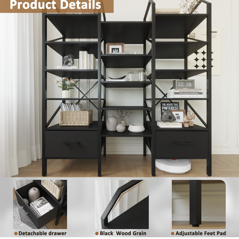 Homall Open Display Shelf with Storage Cabinet Triple Wide Tiers Industrial Bookcases and Bookshelves with Wood and Metal Frame