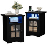 Homall Nightstand Set of 2 with Charging Station & Adjustable LED Lights, End Table Bedside Table with Glass Door & Open Shelf for Bedroom Living Room