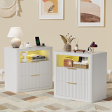 Homall Nightstand with Charging Station & LED Lights, 23'' Wide Heavy-Duty Modern End Table with 2 Drawers & Thickened Top, Bedside Table for Bedroom, Living Room