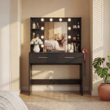 Homall Makeup Vanity Set with Mirro & 3 Modes Lights, Vanity Desk with Stool & Storage Drawers Shelves, Vanity Table with Power Outlet for Bedroom Dressing Room