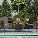 Homall 3 Pieces Patio Furniture Set Outdoor PE Rattan Wicker Patio Conversation Set Bistro Set with Tempered Glass and Cushioned Chairs