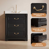 Homall 30" Bathroom Vanity with Countertop Ceramic Sink, 3 Drawers & Side Toilet Paper Holder