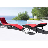 LACOO Furniture Lounge Chair PE Rattan Folding Adjustable Chaise Lounge Chair 40" L x 12" W x 24" H, Black, Red