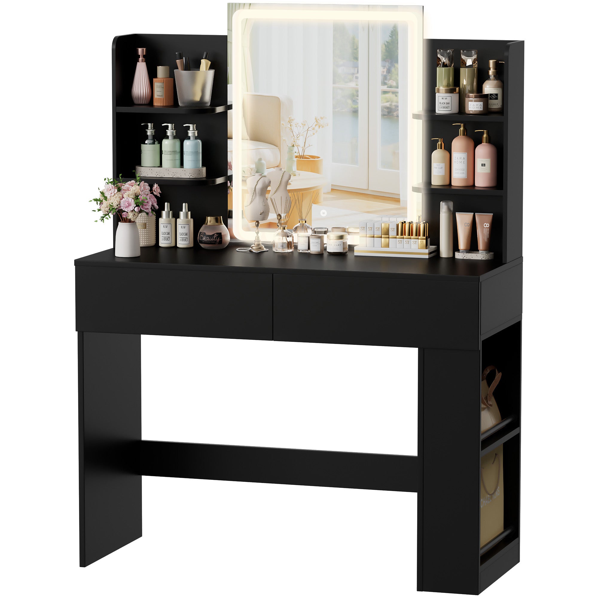 Homall Vanity Desk with Mirror, 3 Modes LED Lights and USB Power Outle homalldirect Homall Vanity Desk with Mirror, 3 Modes LED Lights and USB Power Outle homalldirect