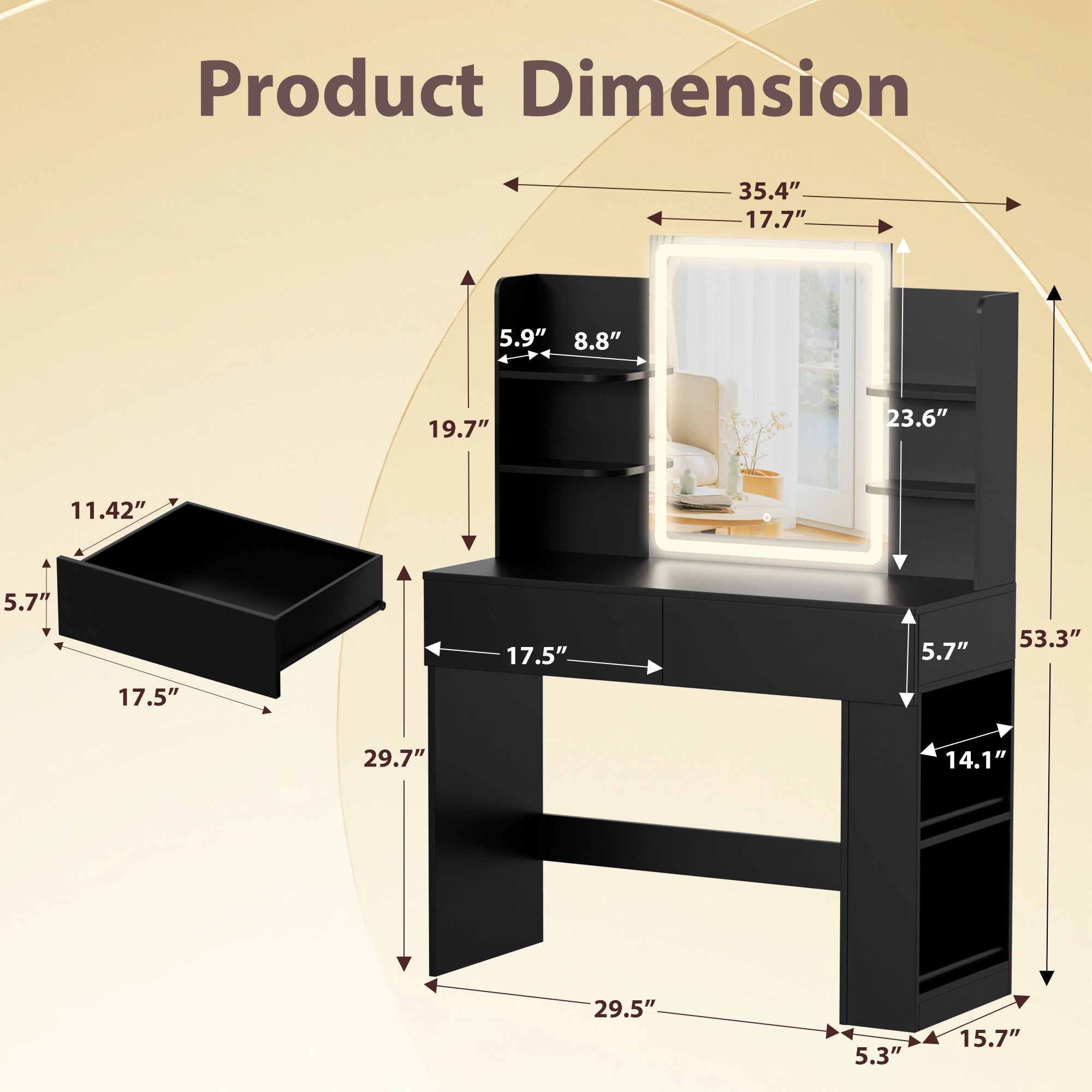 Homall Vanity Desk with Mirror, 3 Modes LED Lights and USB Power Outle –  homalldirect