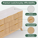 Homall 6 Drawer Double Dresser for Bedroom, Modern Fluted Wide Dresser Chest of Drawers with Marble-Pattern Top, Wood Storage Dresser for Living Room, Entryway,